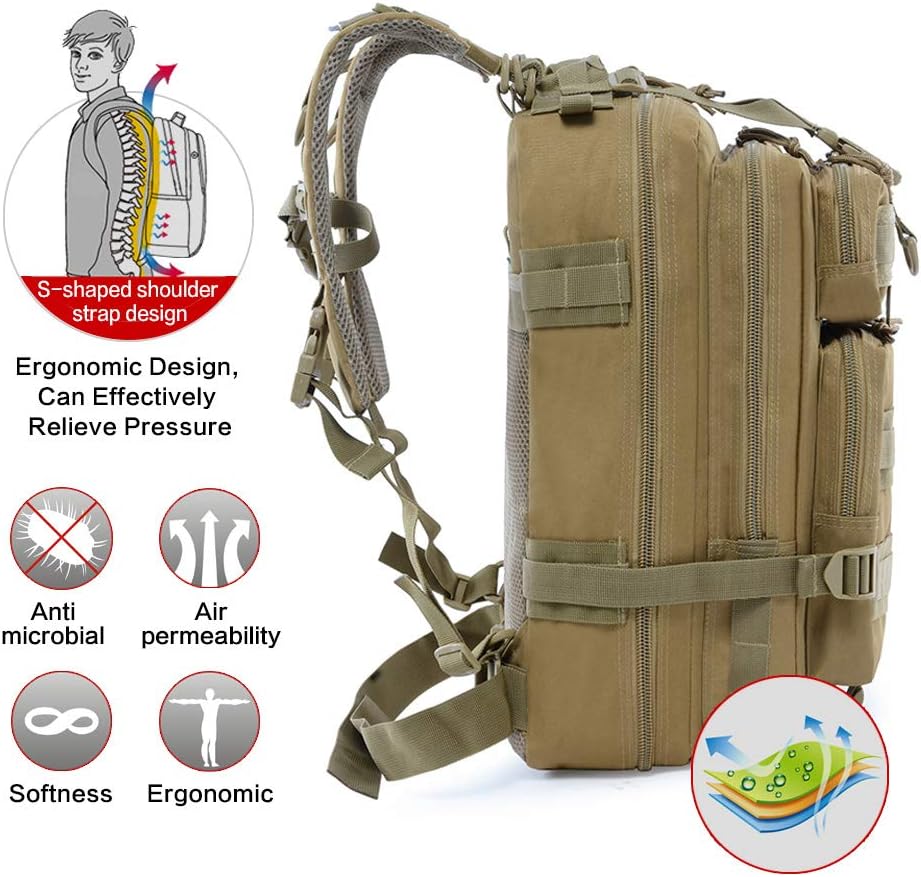 ROARING FIRE 30L Tactical Backpack, MOLLE Military Bag，EDC Outdoor Backpack