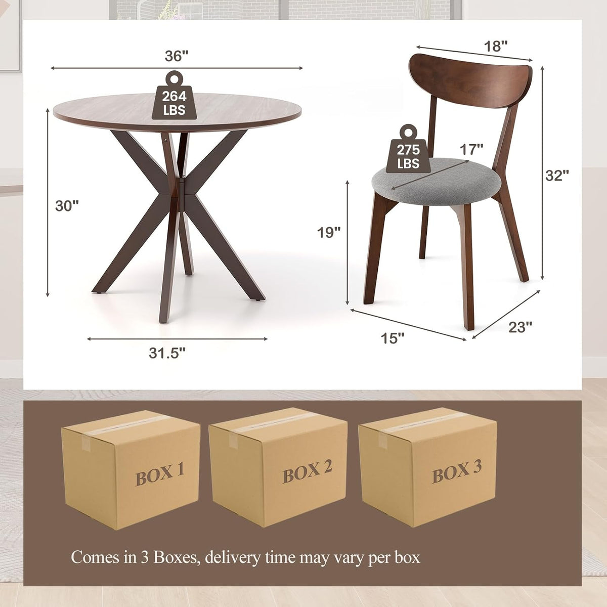 ergomaster 5-piece dining table set for 4, 36" shown in use