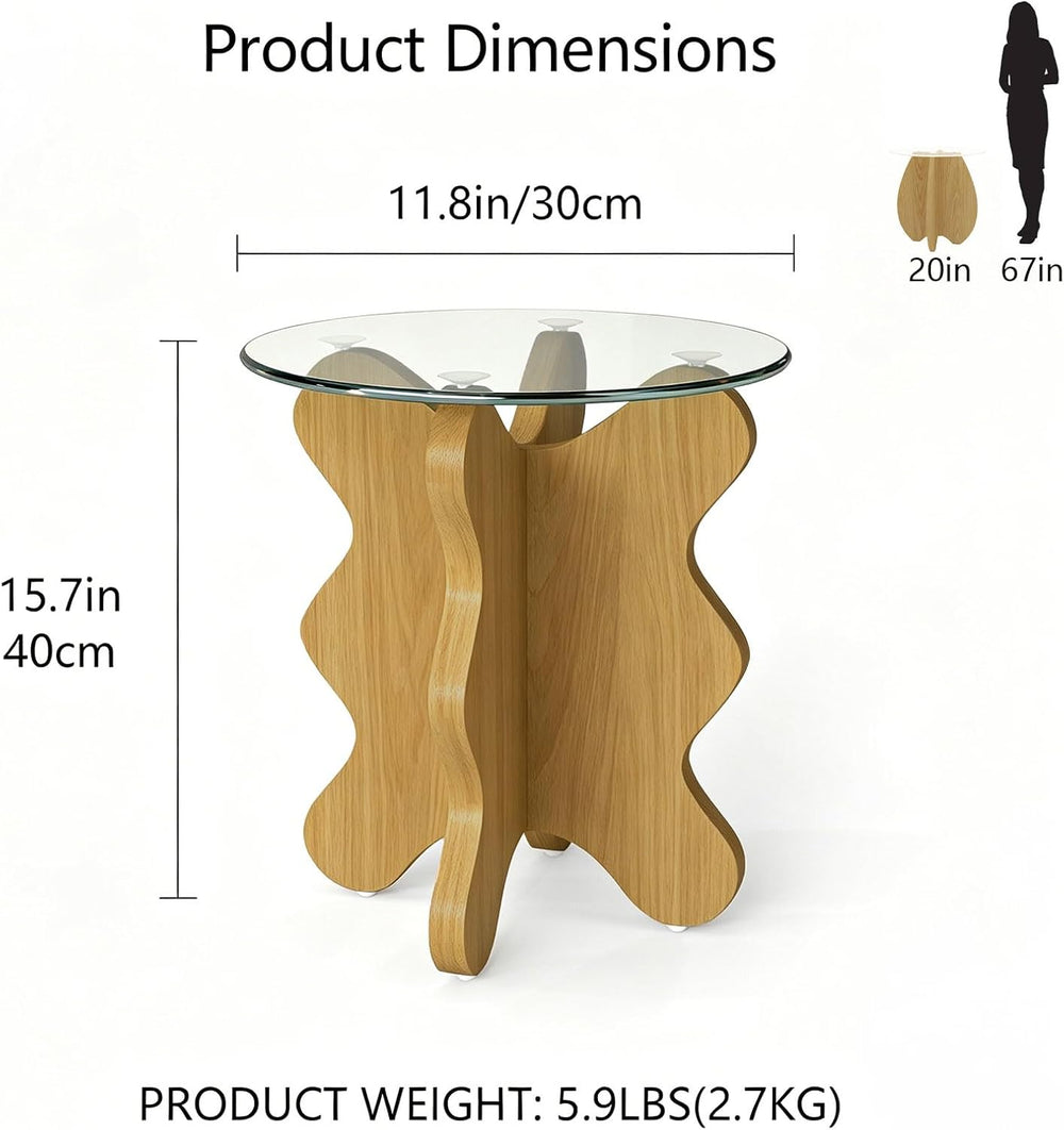 Wave-Shaped Coffee & Side Table with MDF Frame & Clear Tempered Glass...