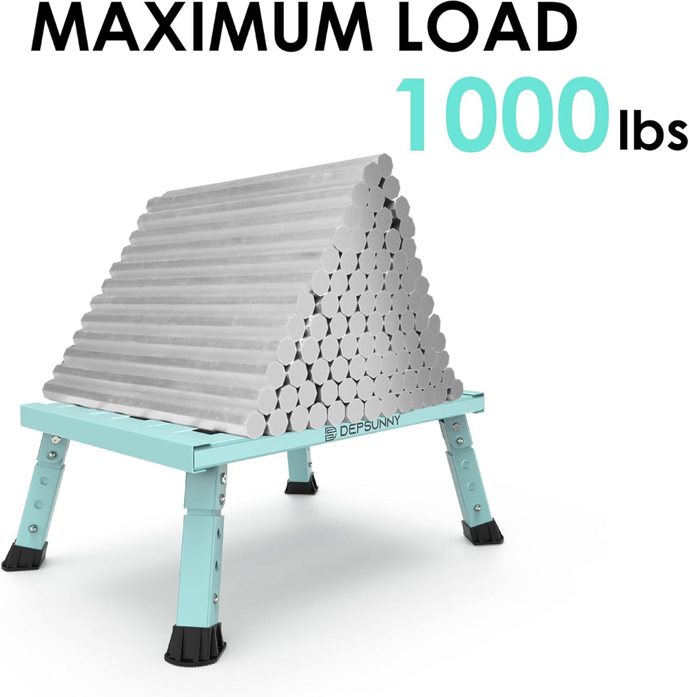 Adjustable RV Step Stool, Wide Platform, Foldable Legs, Green