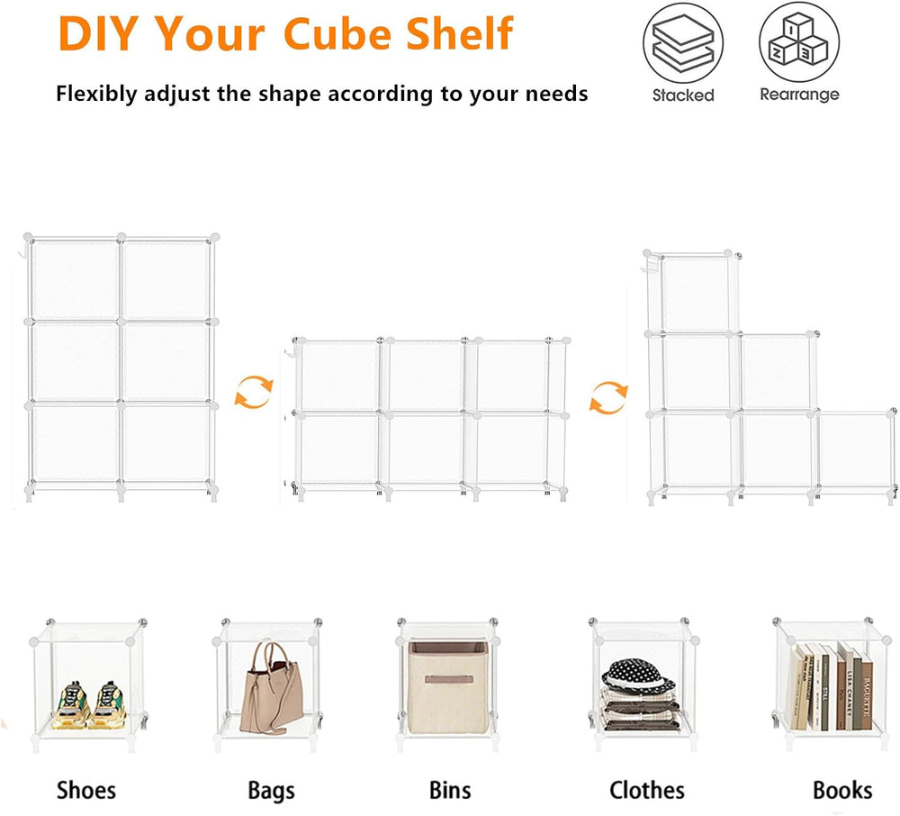 AWTATOS Cube Storage Organizer, Closet Organizers, 6 Cube Shelf, Clear