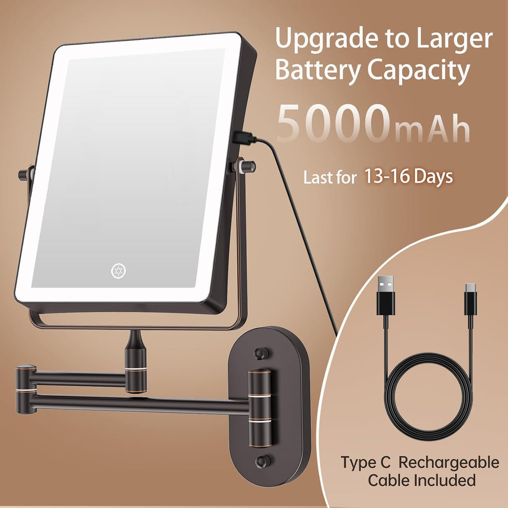 FASCINATE 8.7" 5000mAh Rechargeable Wall Mounted Makeup Mirror (Bronze)