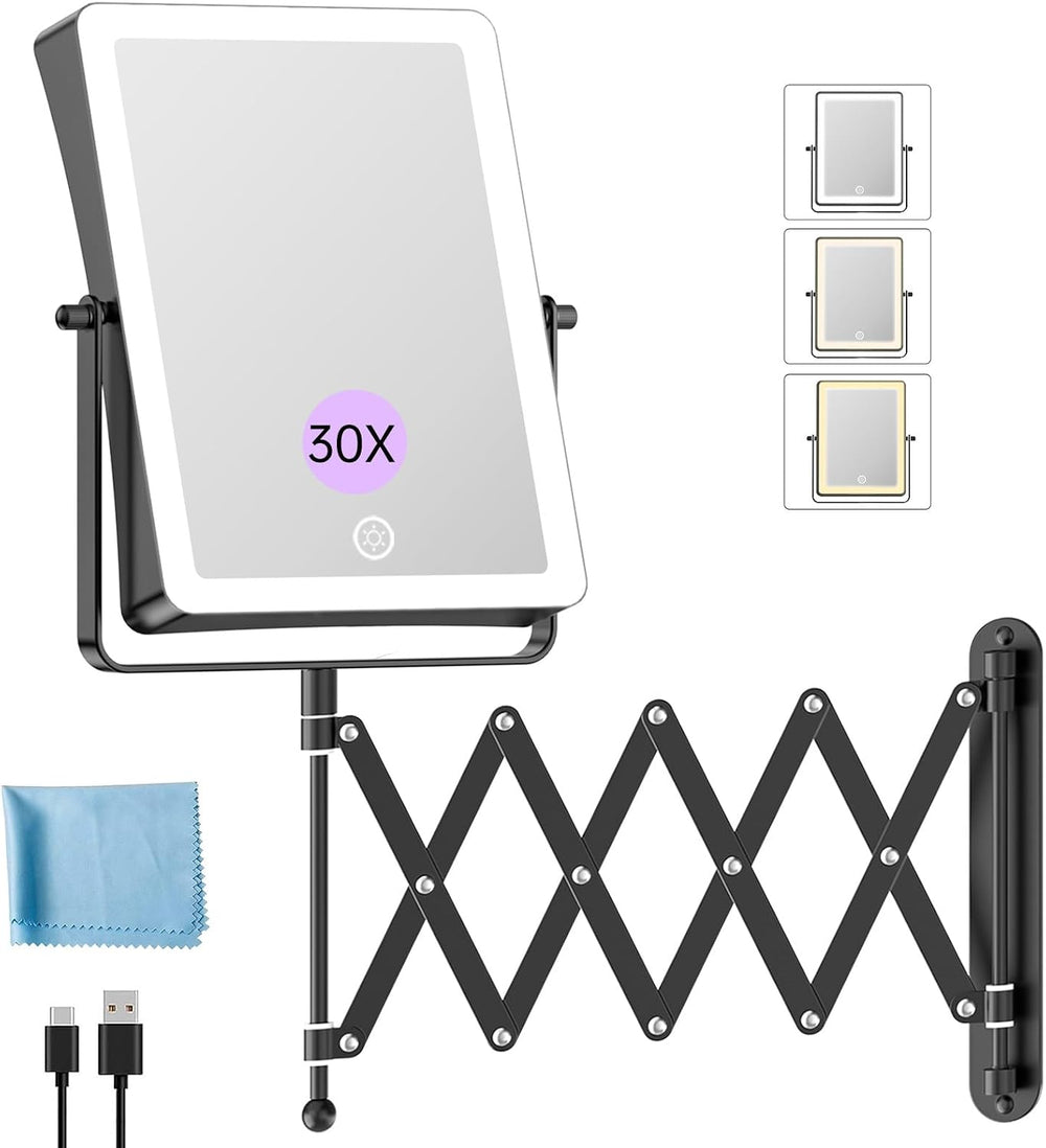 FASCINATE 8.7" 5000mAh Rechargeable Wall Mounted Makeup Mirror (Black)