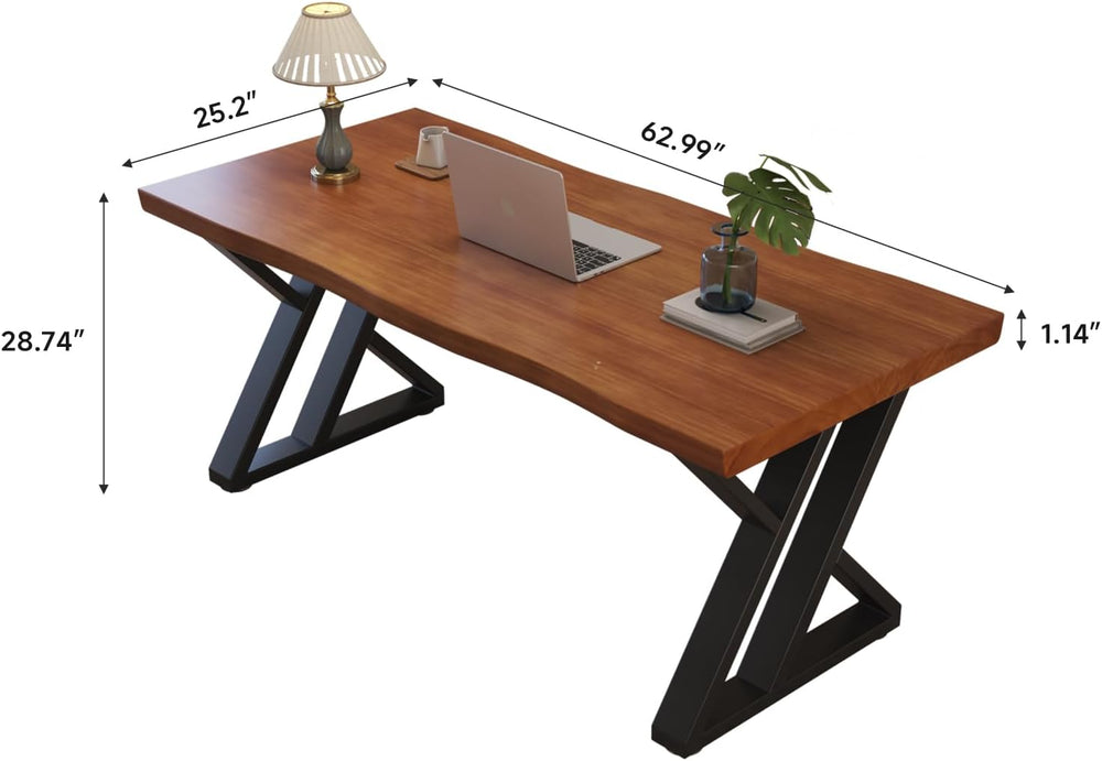63inch Solid Wood Desk with Metal Legs, Rustic Brown, Industrial Style Writin...