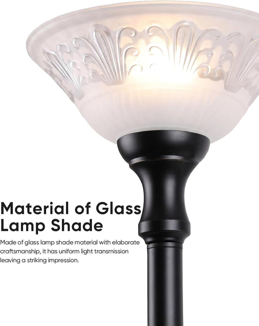Torchiere Floor Lamp for Living Room with Reading Light, Thick Glass Shade