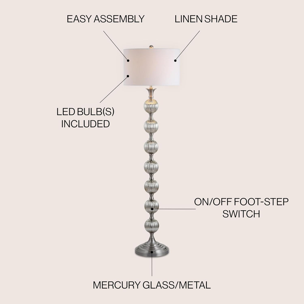 JONATHAN Y Oslo Floor Lamp 60.5" Glass Metal LED, Mercury Silver
