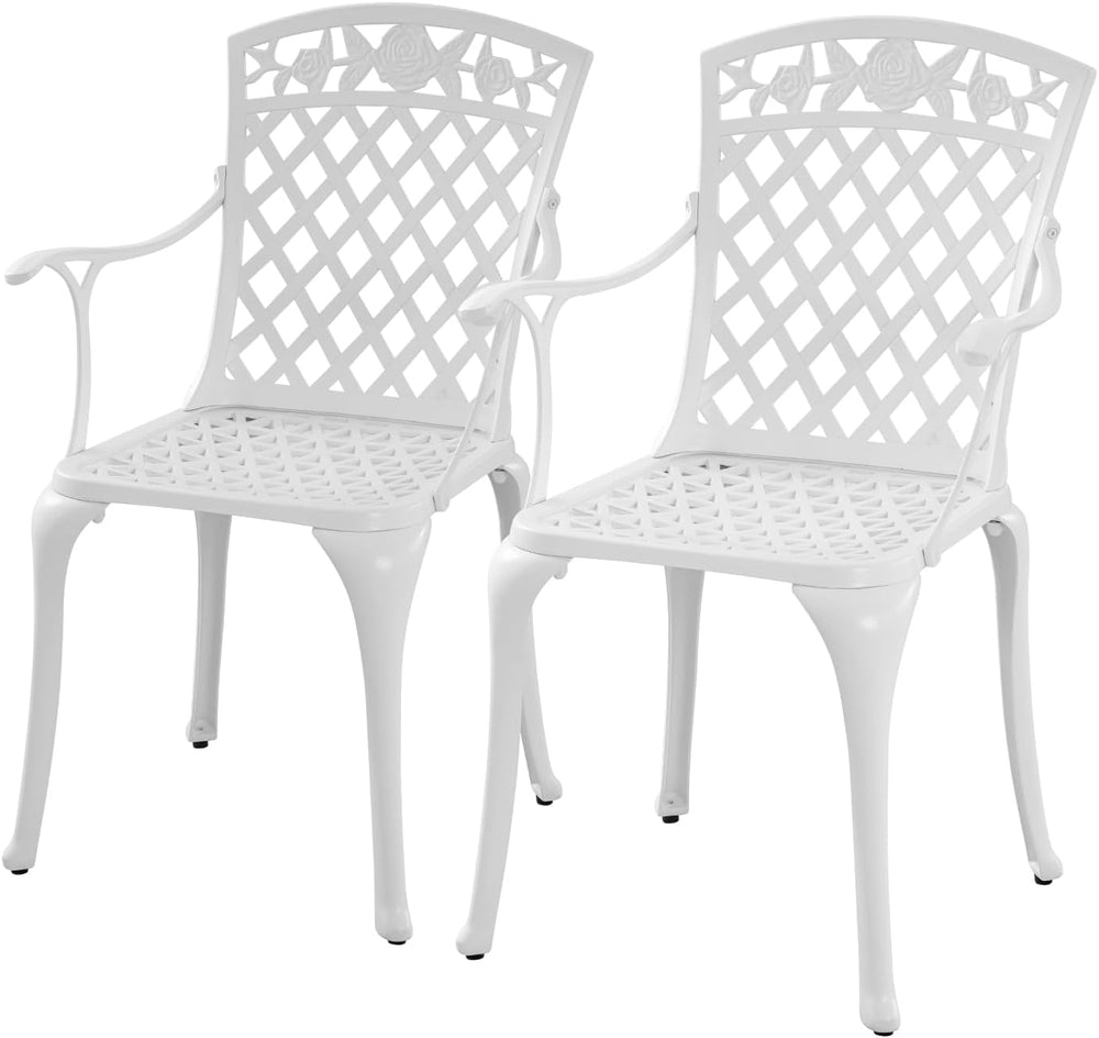 Outdoor White Cast Aluminum Arm Chair, Set of 2 Patio Dining Chairs, All-Weat...