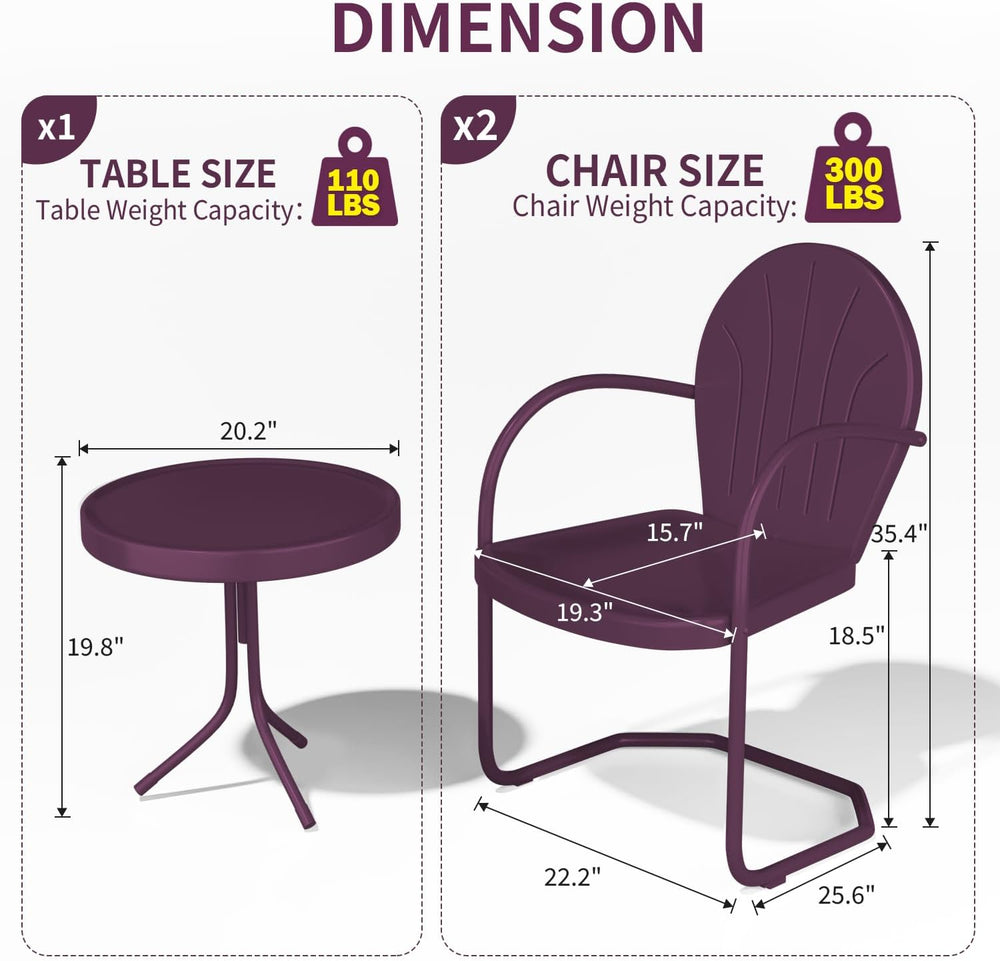 Outdoor 3-Piece Metal Bistro Set,Patio Conversation Set of 2,Purple