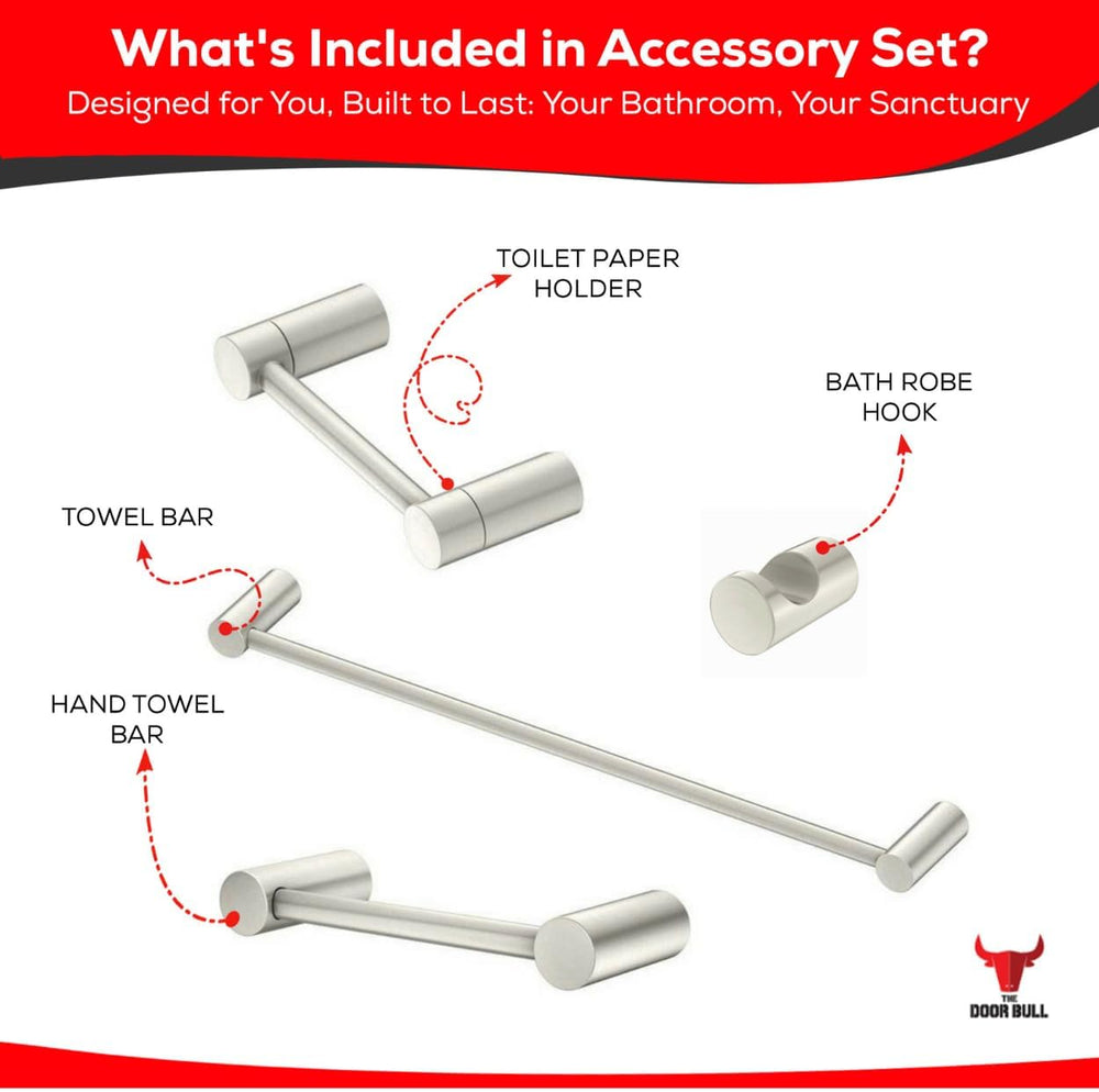 The Door Bull Modern 4-Piece Bathroom Hardware Set - Brushed Nickel