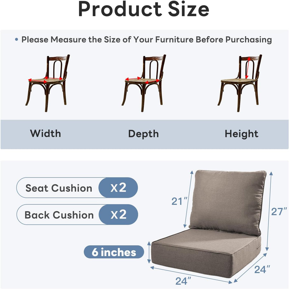 6" Thicker Outdoor Chair Cushion 2 Sets - 24" *24" *6" Wa...