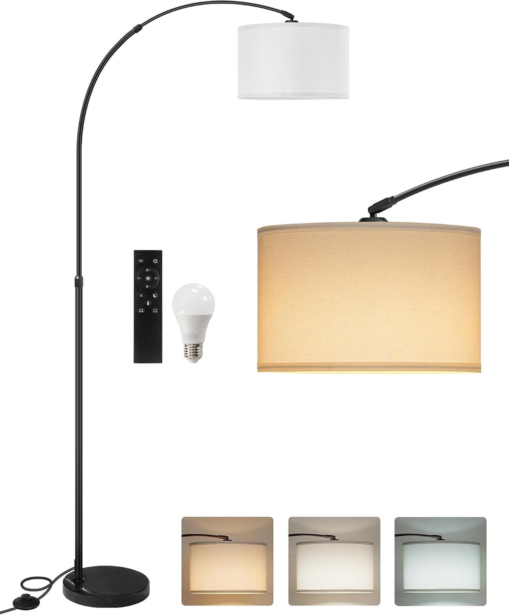 75" Dimmable Arc Lamp with Marble Base, Adjustable Height,White Linen Shade