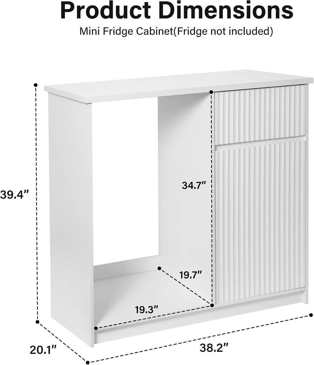 Mini Fridge Cabinet with Storage & Power Outlet, White
