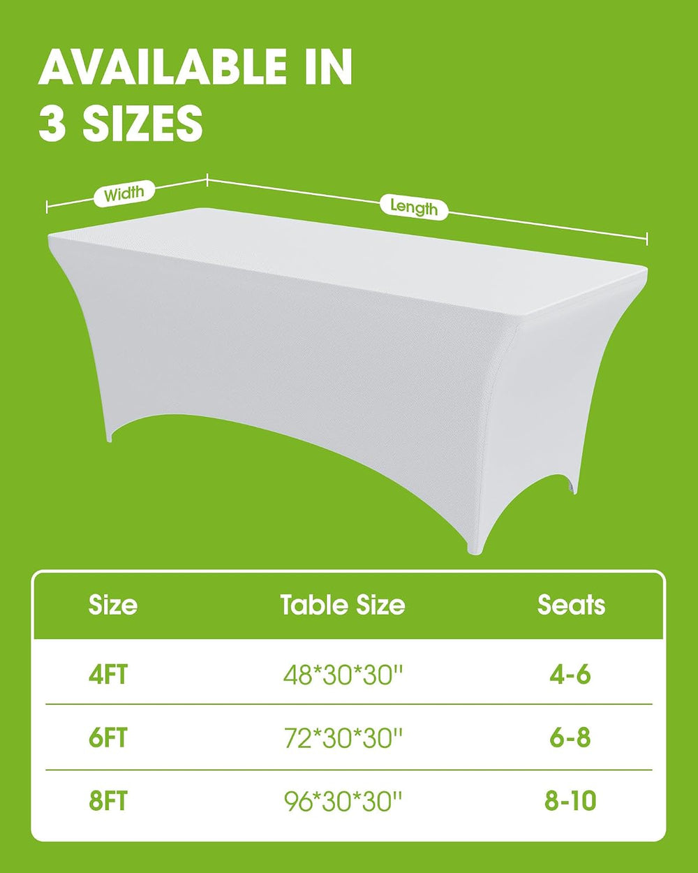 Pureegg Spandex Tablecloth 6ft 6 Pack White