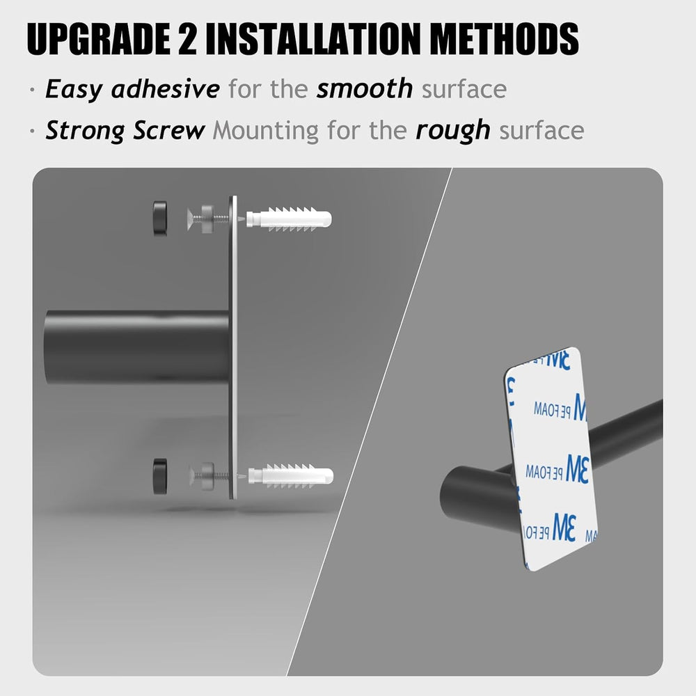 Towel Bar, Adhesive or Drill Wall Mount, Matte Black, 2 Pack