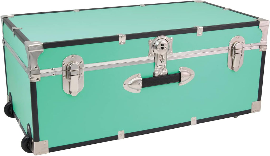 Seward Trunk Traveler 30" Rolling Trunk with Lock - Teal Vintage Suitcase