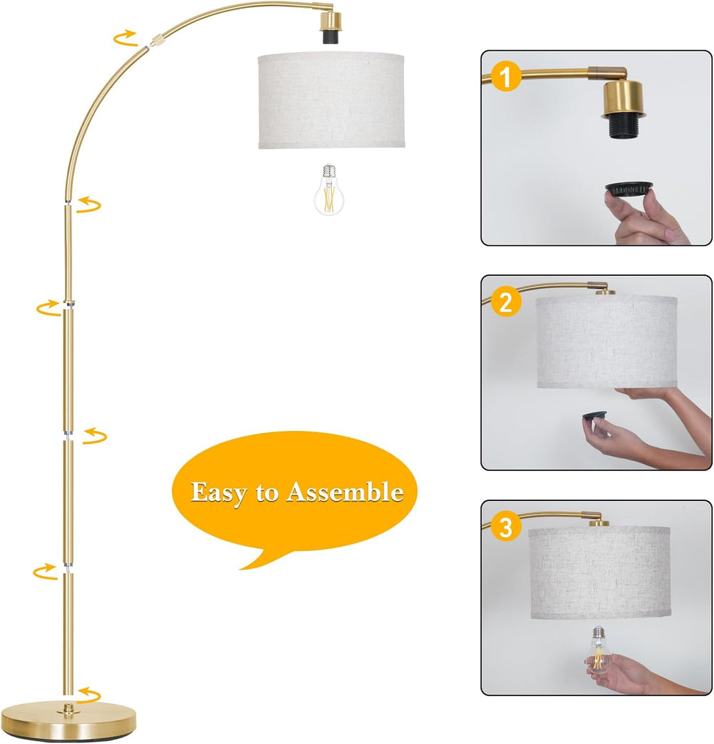 DWTB Gold Arc Floor Lamp for Living Room, Floor Lamp with Adjustable Drum Lam...