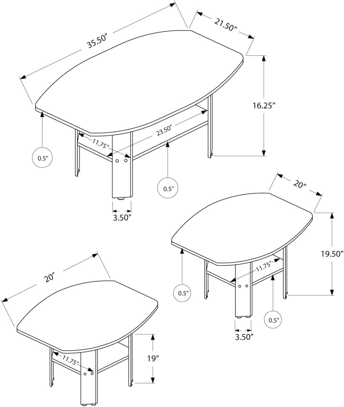 Monarch Specialties I 7872P Table Set, 3pcs Set, Coffee, End, Side, Accent, Living Room, Laminate, Walnut, Transitional