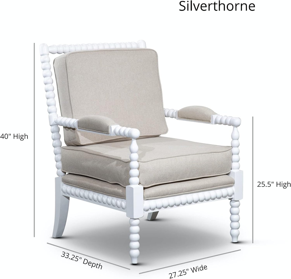 DTY Indoor Living Silverthorne Spindle Accent Chair, Mid Century Modern Farmhouse & Coastal Occasional Chair for Living Room, Bedroom & Reading Nook - White, Paisley Taupe