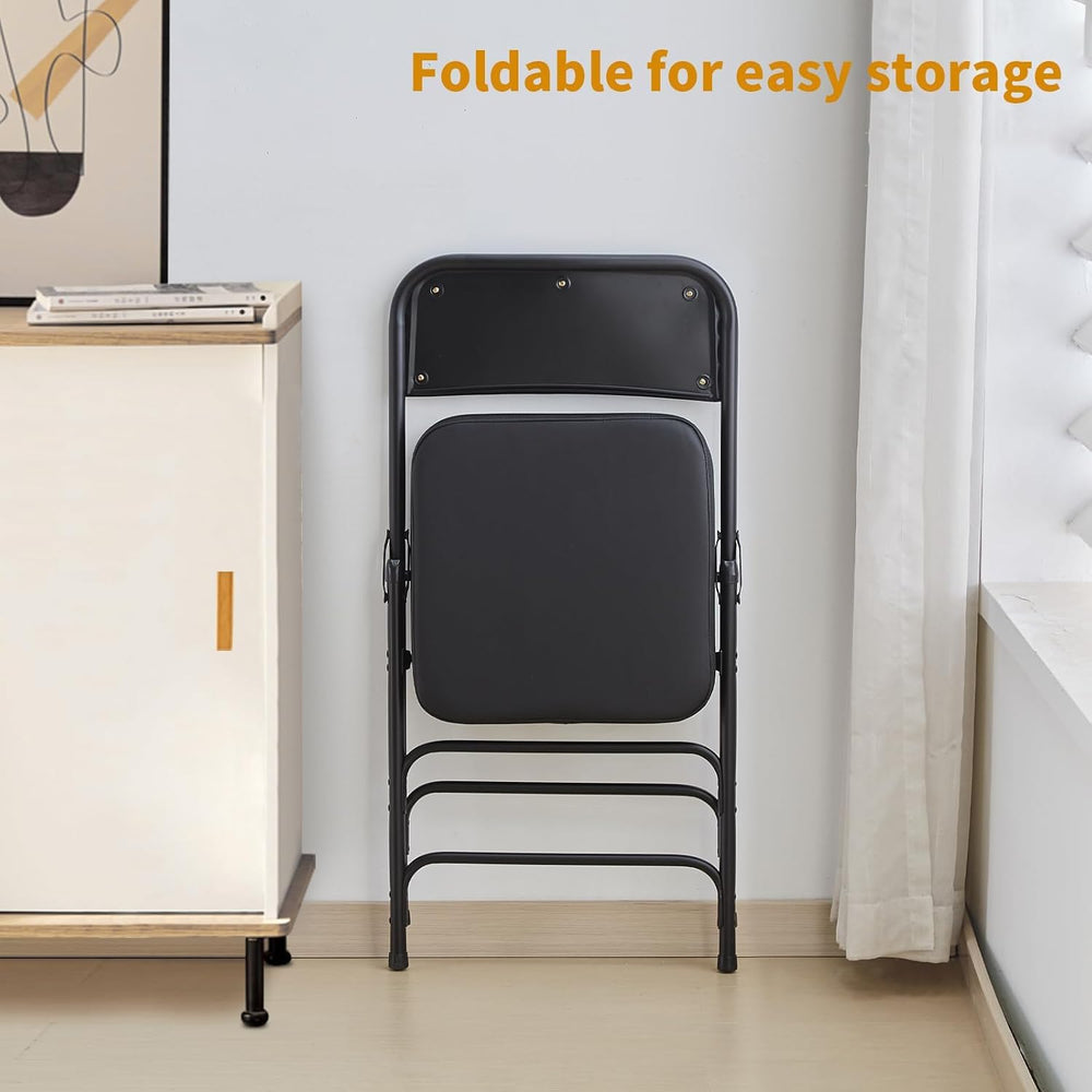 BOOSDEN Black Padded Folding Chair, Heavy Duty Folding Chair with Thick Cushi...