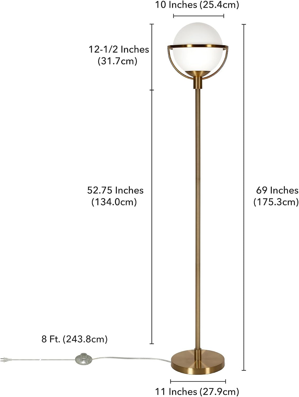 Henn&Hart 68" Glam 1-Light Floor Lamp, Gold