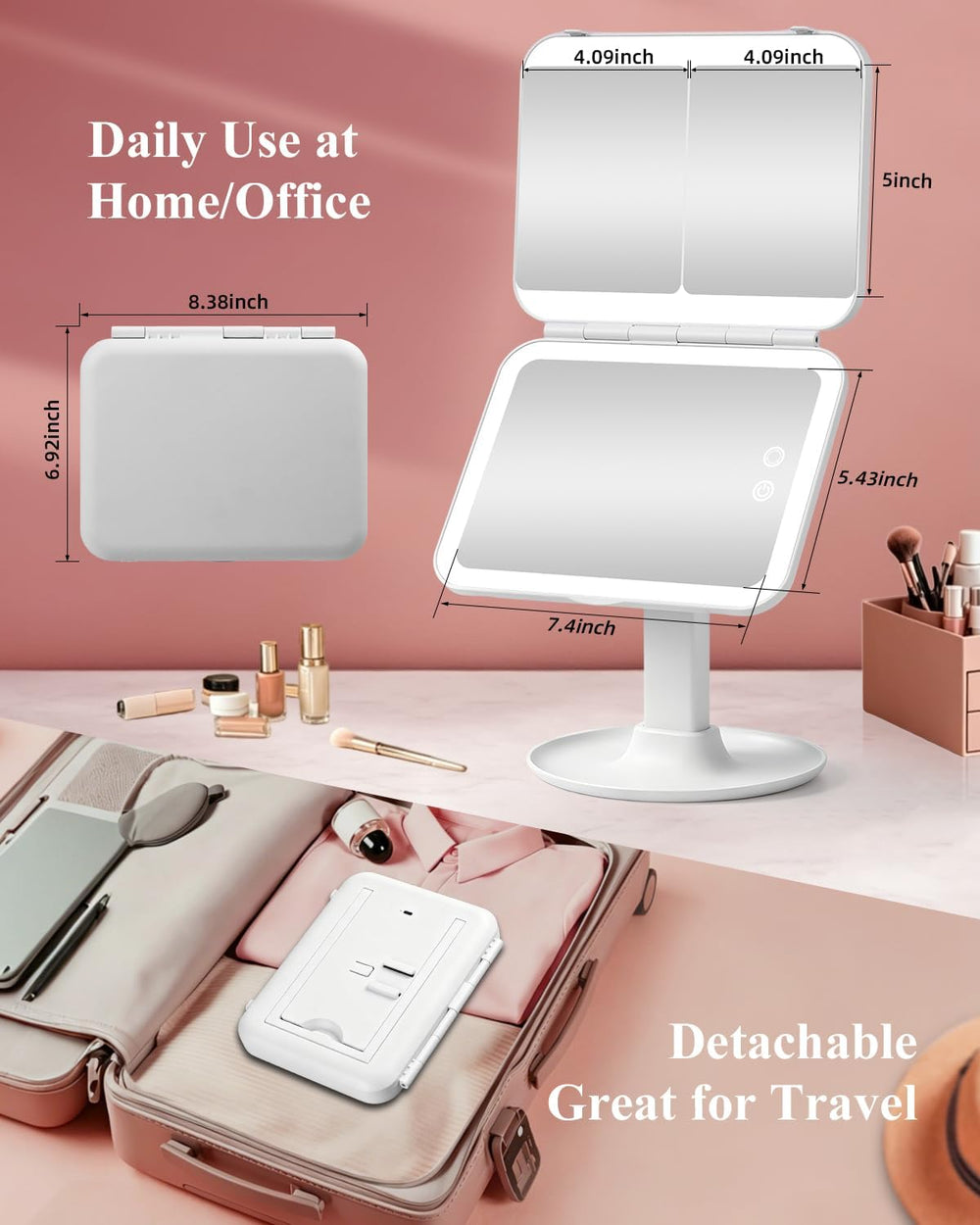 Vanity Makeup Mirror with Lights, Large Lighted 10X & 40X Magnifying Mirror