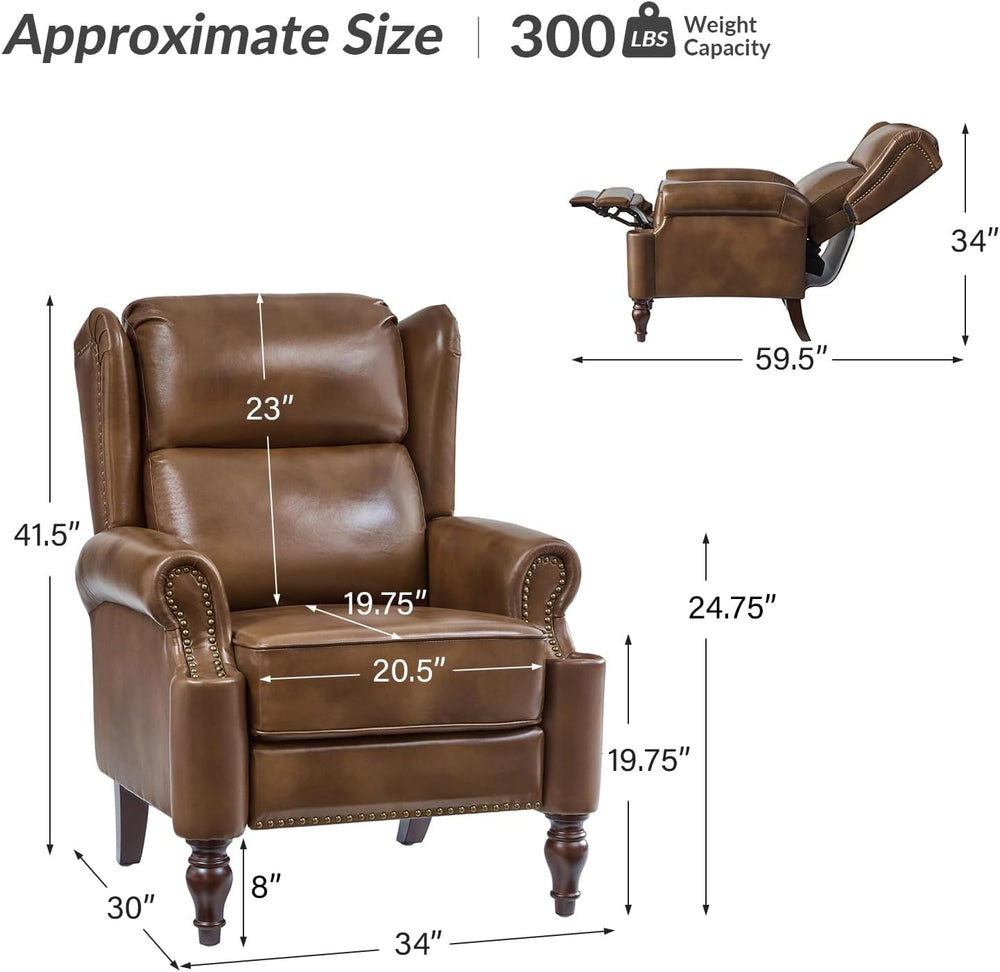 HULALA HOME Genuine Leather Recliner Chair for Living Room, Classic Nailhead ...