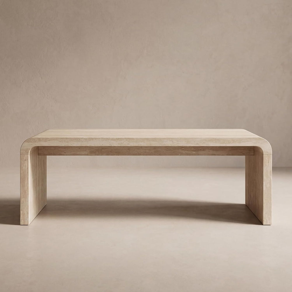 Hyfirm 47" Travertine Look Coffee Table, Thick Waterfall Edge Wood