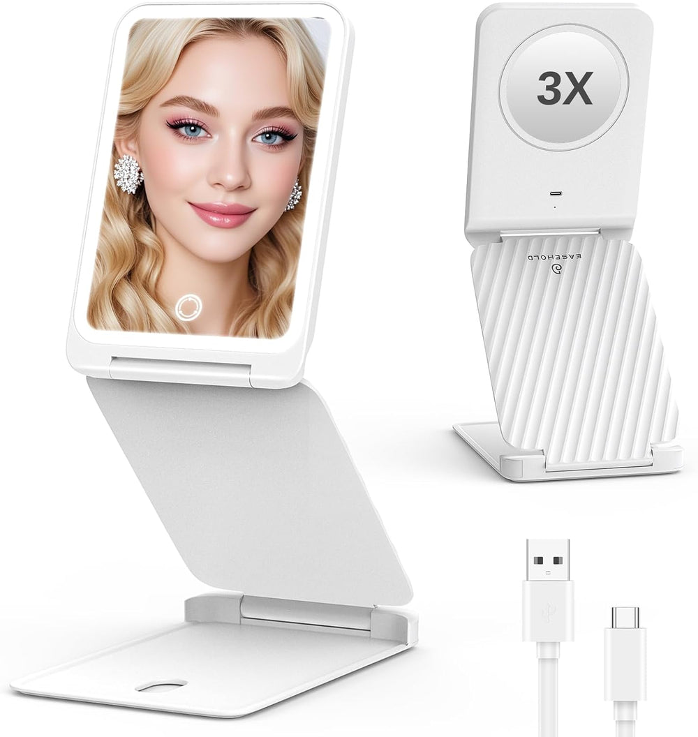 EASEHOLD Lighted Travel Makeup Mirror with 72 LEDs, 1X/3X Magnification