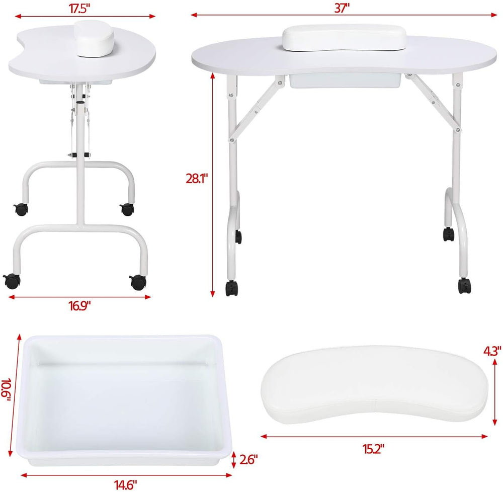 Yaheetech Portable Manicure Table Foldable Nail Desk with Drawer, White