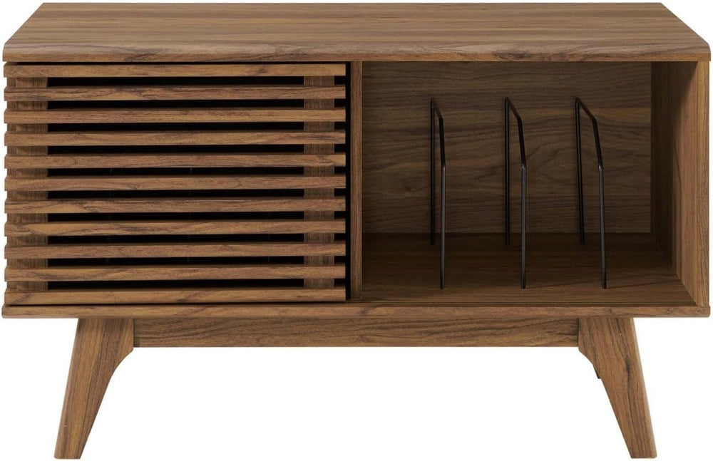 Modway Render Mid-Century Modern 37" Vinyl Record Display Stand in Walnut