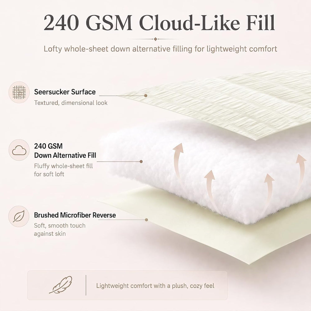 CozyLux Queen Comforter Set, 7 Pieces Ivory Seersucker Bed in a Bag