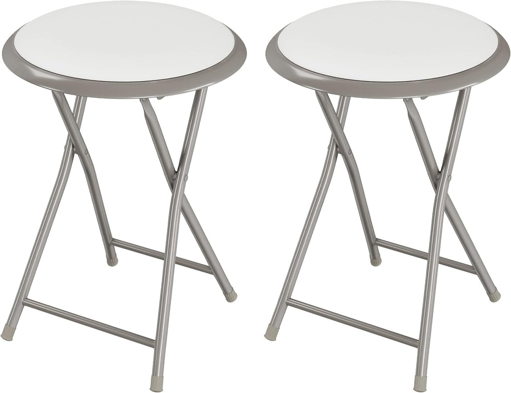 Lavish Home Portable Folding Stool with Backless Seat Set of 2, White, 18”