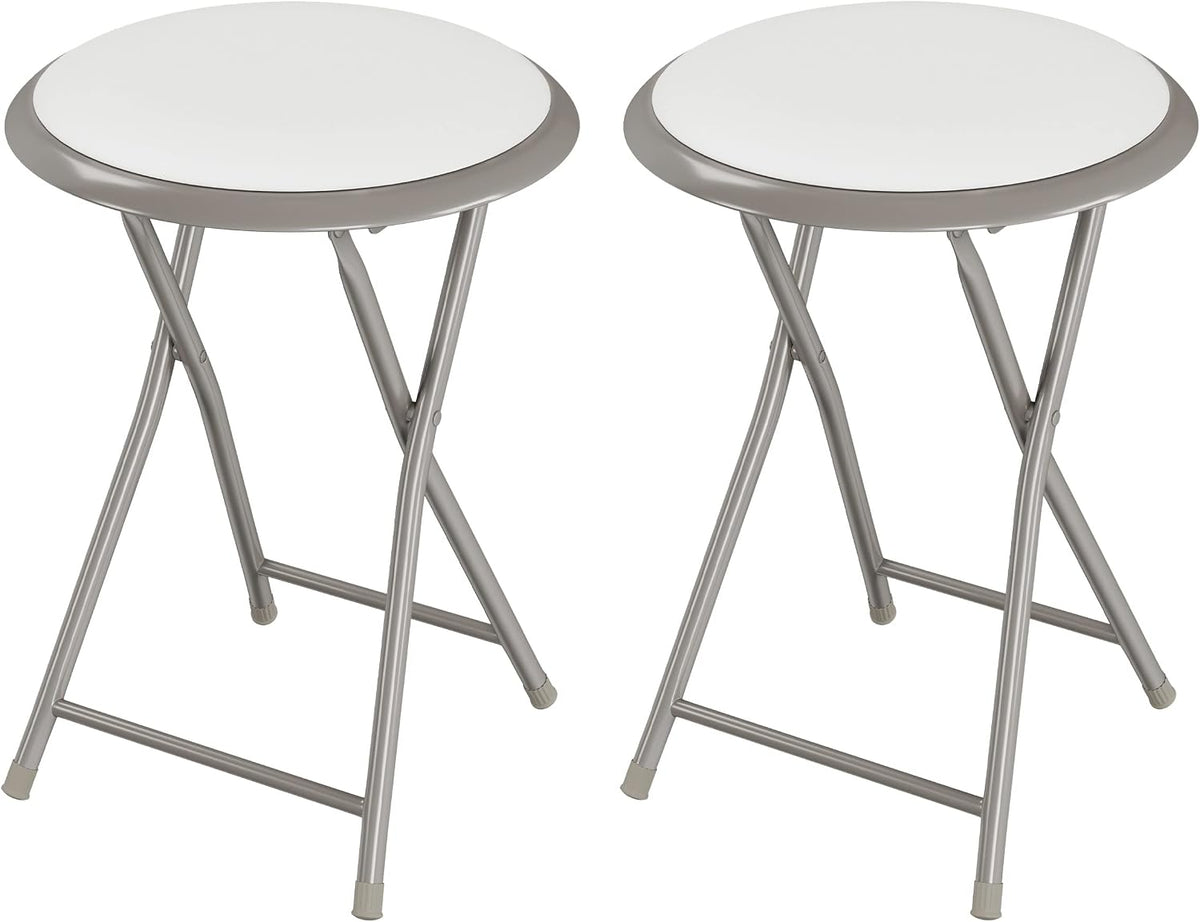 Lavish Home Portable Folding Stool with Backless Seat Set of 2, White, 18”