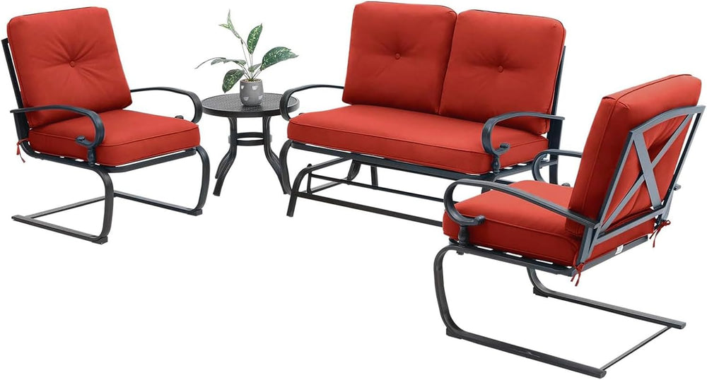 4 Pieces Metal Outdoor Furniture Patio Conversation Set, Glider Chairs Set wi...