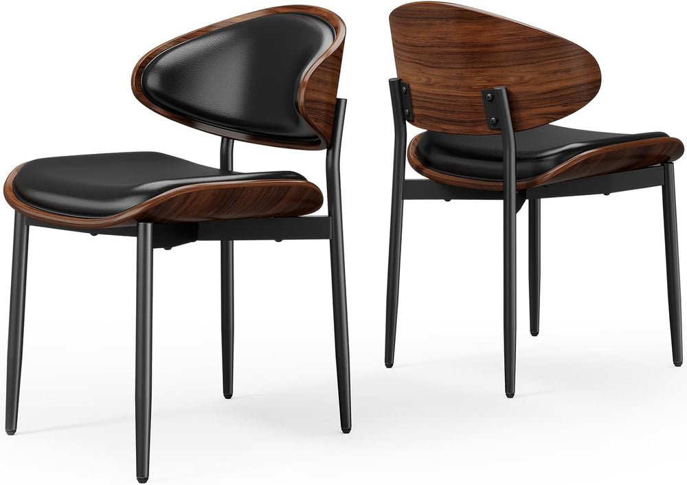 REONEY Dining Chairs Set of 2, Mid-Century Modern Kitchen Chairs, Black