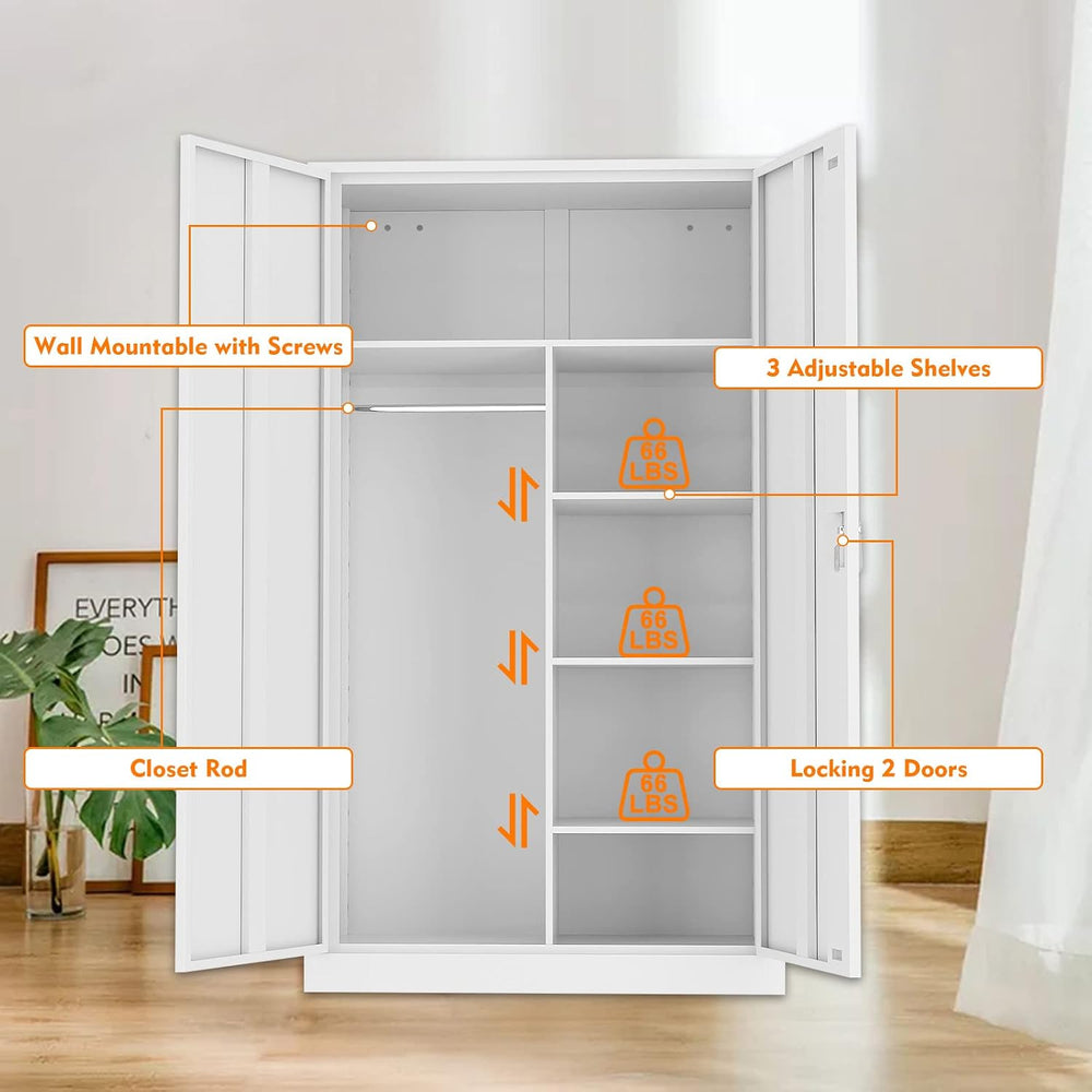 MIIIKO Steel Wardrobe, 72" Combination Storage Cabinet with Clothes Rod ...