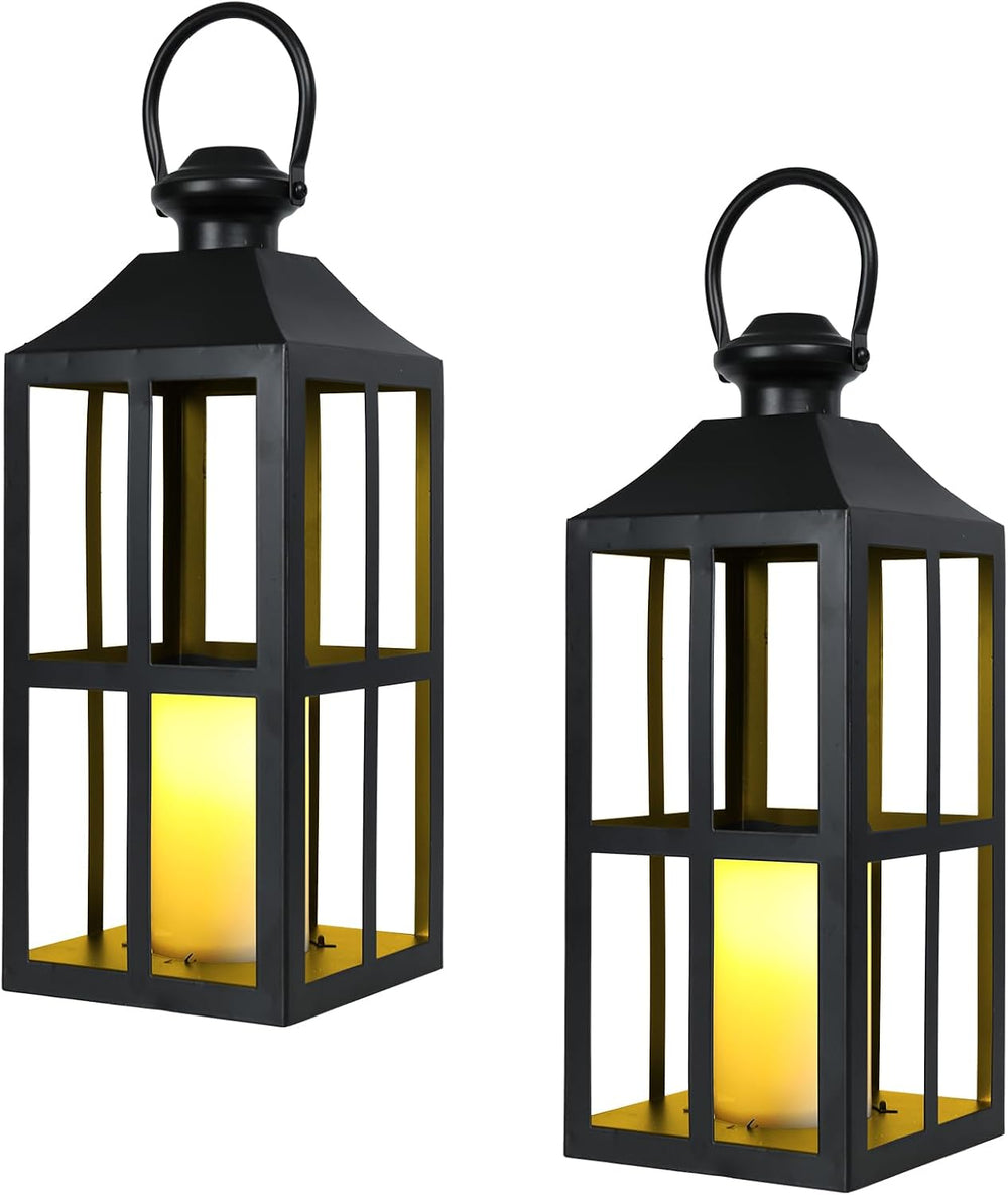 Bdor 17.7 Inch Black Metal Outdoor Lanterns, Set of 2 with LED Candles