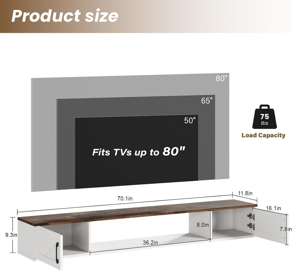 70" Floating TV Stand Wall Mounted with Storage for TVs Up to 80"