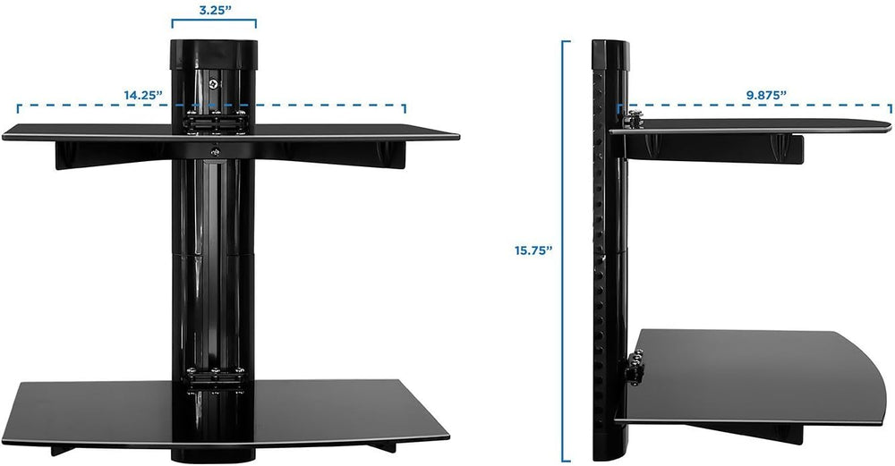 Mount-It! 2-Tier Floating TV Shelf, Tempered Glass, Wall Mount, Black