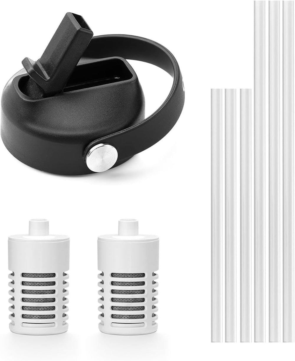 BUZIO Water Bottle Filter Replacement with Straw Lid and Straws