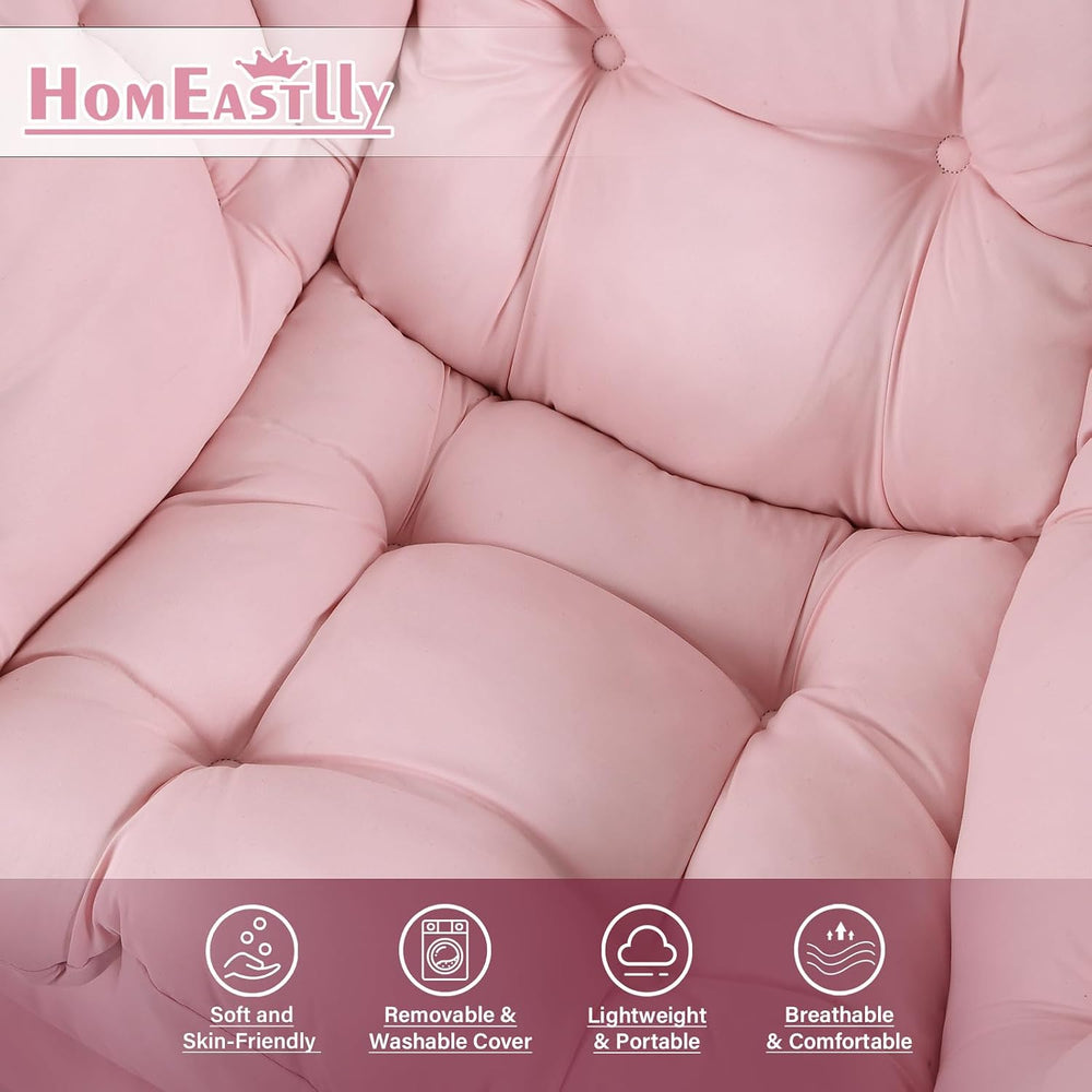 Lazy Chair with Ottoman, Soft Comfy Chair for Bedroom, Pink