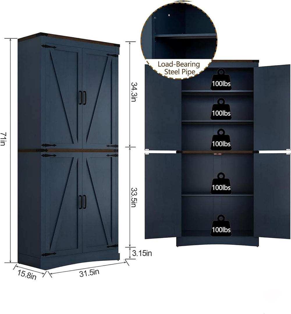 Hlivelood 71" Tall Kitchen Pantry,Farmhouse Storage Cabinet with Adjusta...
