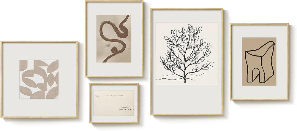 Large Framed Modern Minimalist Neutral Wall Art for Living Room, 5 Piece