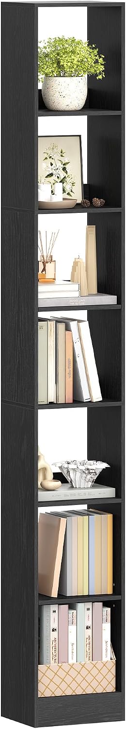 Hzuaneri Bookcase, Tall Narrow Bookshelf, Open Display Storage Shelf