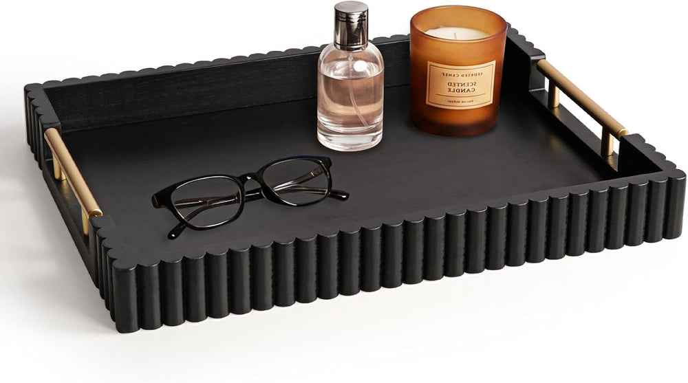 Serving Tray for Coffee Table Decor, 16.7" Decorative Ottoman Tray, Black