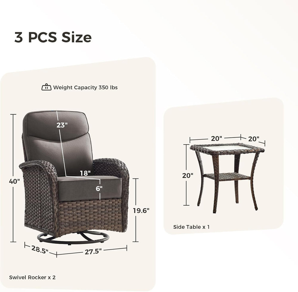 Luxury Outdoor Swivel Rocker Patio Chairs with 6-Inch Thick Cushions, High Ba...