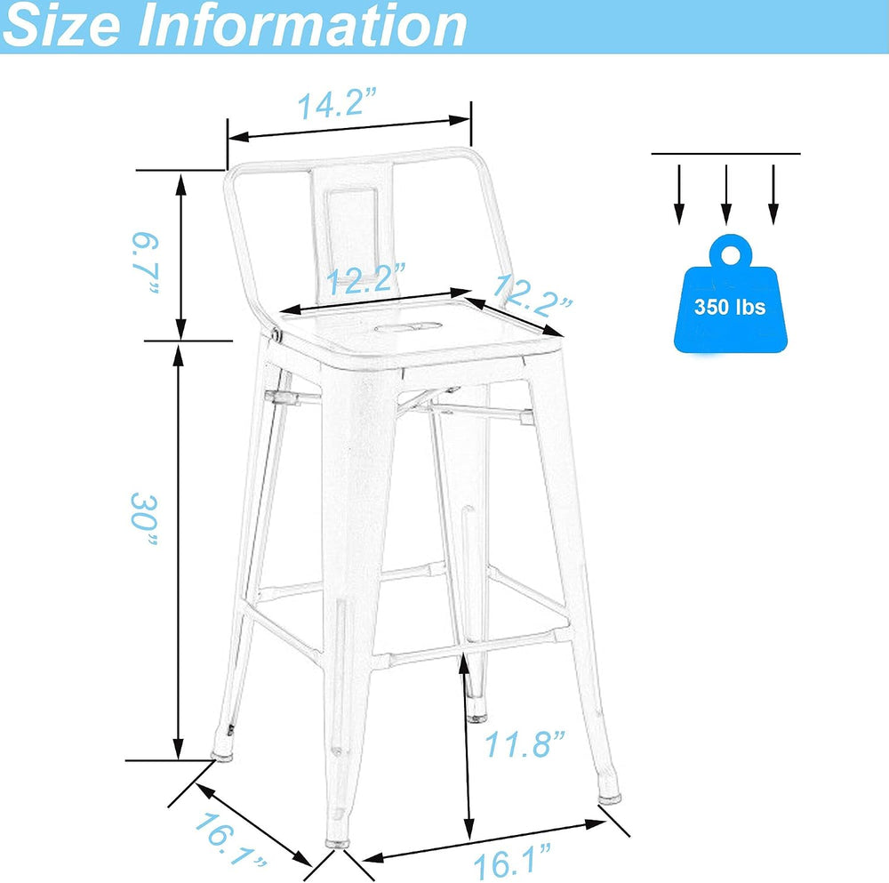 Changjie Furniture Metal Barstools Set of 4 Industrial Bar Stools with Backs,...