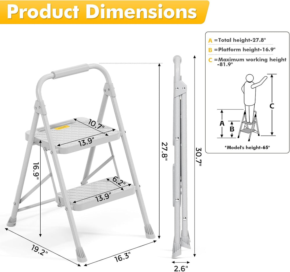 KINGRACK 2 Step Ladder, Folding Step Stool with Safety Lock & Sturdy Anti...