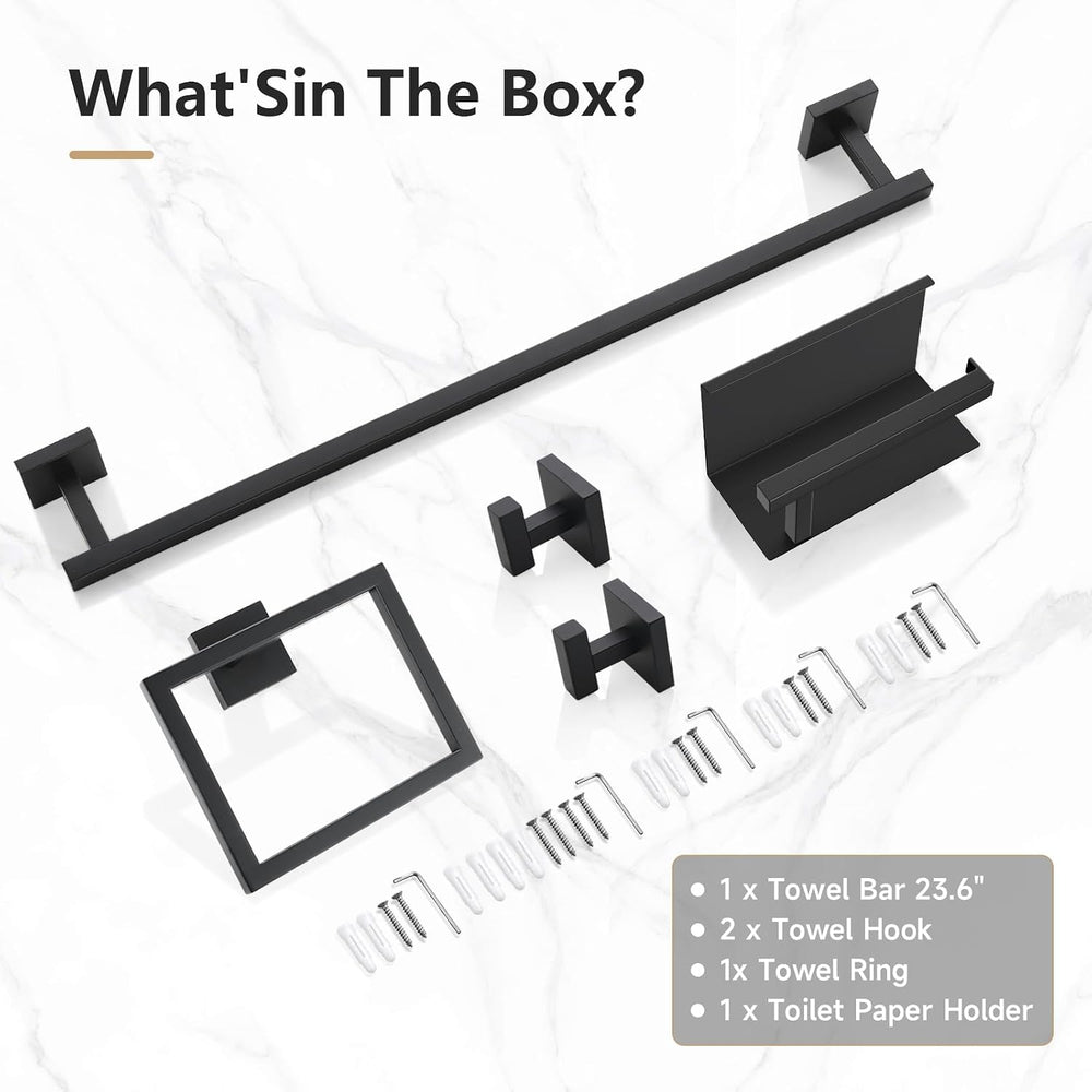 TQKAG 5-Pieces Matte Black Bathroom Hardware Accessories Set 23.6" SUS30...