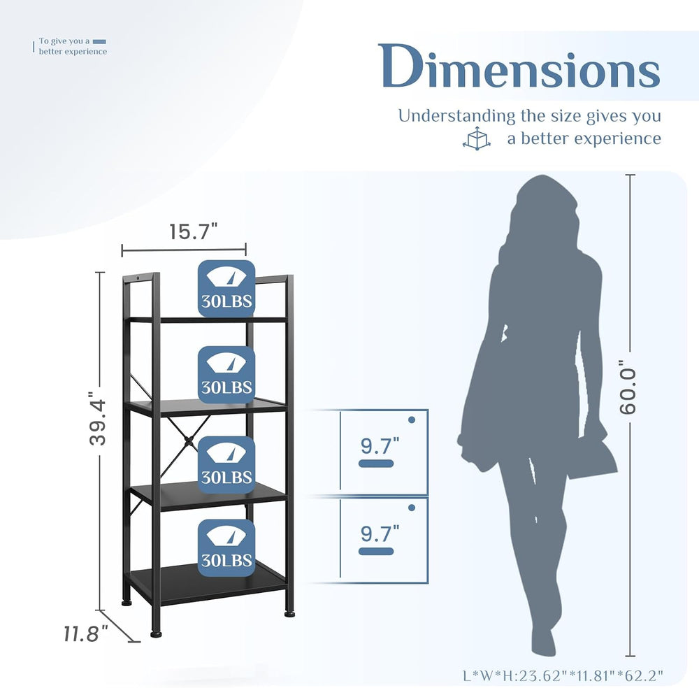 DUMOS 4 Tiers Open Bookshelf, Classic Freestanding Tall Display Shelf, Multif...